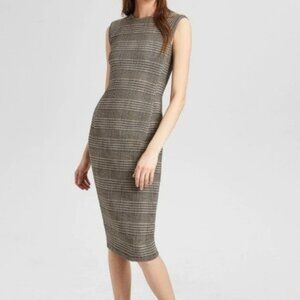 Theory Wool Plaid Power Dress 8 Brown Black Career Work Office Business Tweed